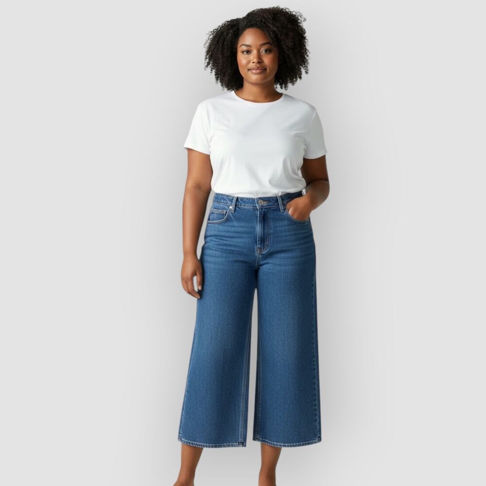 BDG Medium Wash Wide Leg Jeans High Rise Cropped Denim Casual